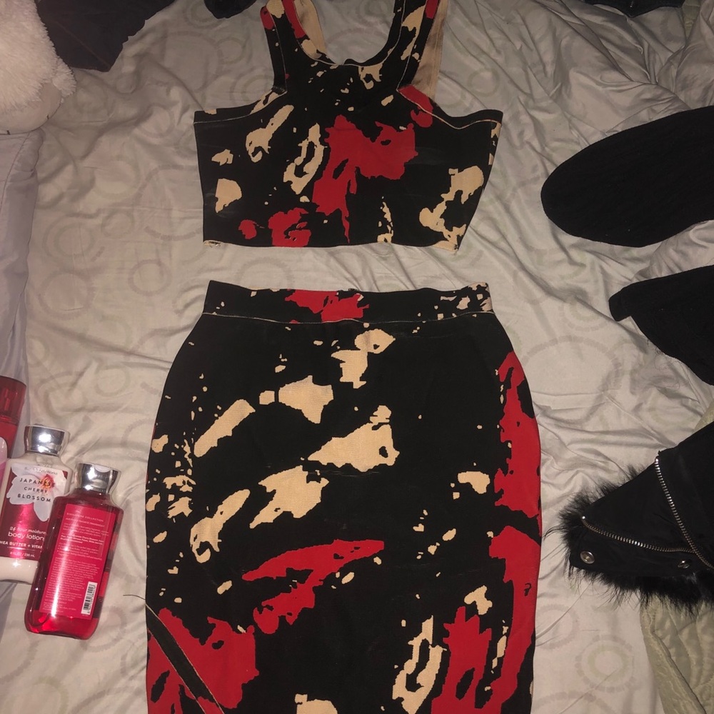 2 piece multi  colored stretch outfit*